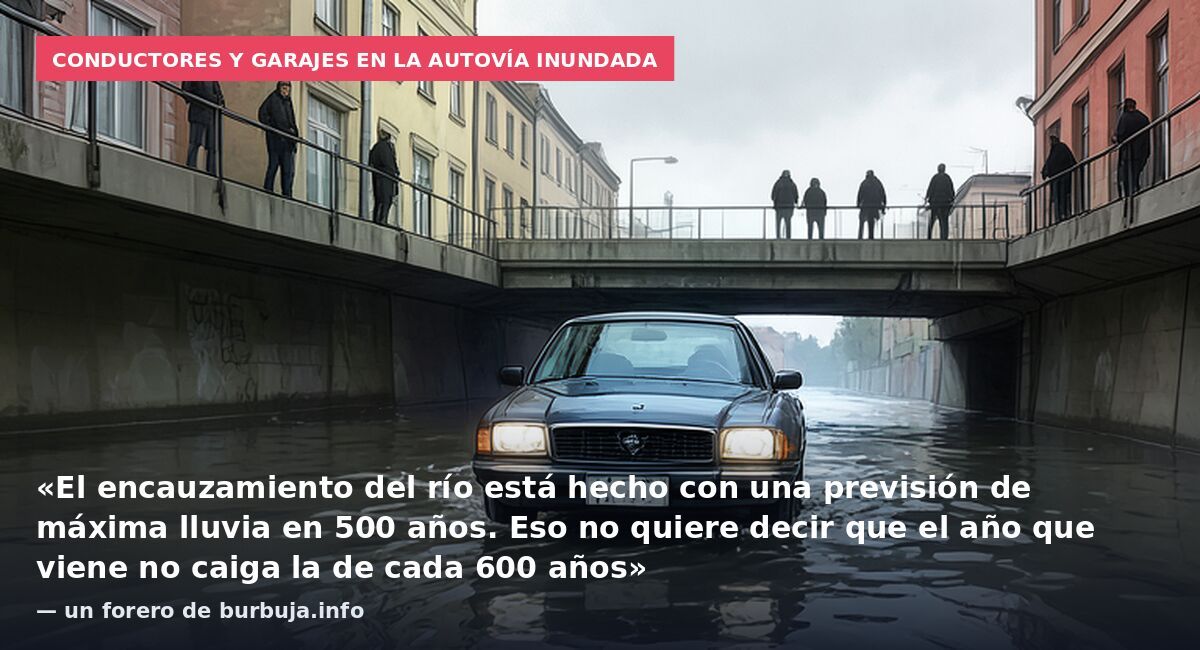 Conductores y garajes en la autovía inundada: «El encauzamiento del río está hecho con una previsión de máxima lluvia en 500 años. Eso no quiere decir que el año que viene no caiga la de cada 600 años» — un forero de burbuja.info