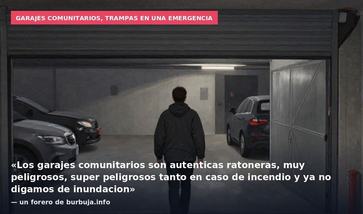 Garajes comunitarios, trampas en una emergencia: «Los garajes comunitarios son autenticas ratoneras, muy peligrosos, super peligrosos tanto en caso de incendio y ya no digamos de inundacion» — un forero de burbuja.info