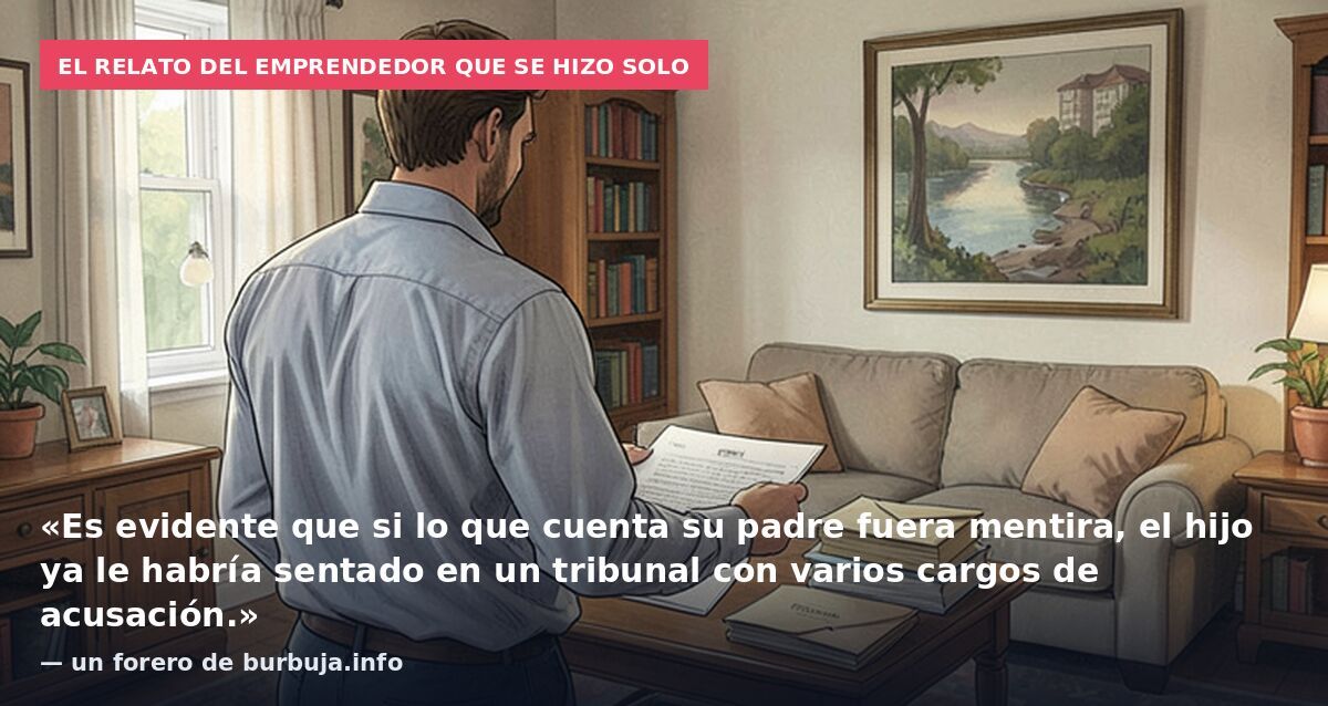 El relato del emprendedor que se hizo solo: «Es evidente que si lo que cuenta su padre fuera mentira, el hijo ya le habría sentado en un tribunal con varios cargos de acusación.» — un forero de burbuja.info