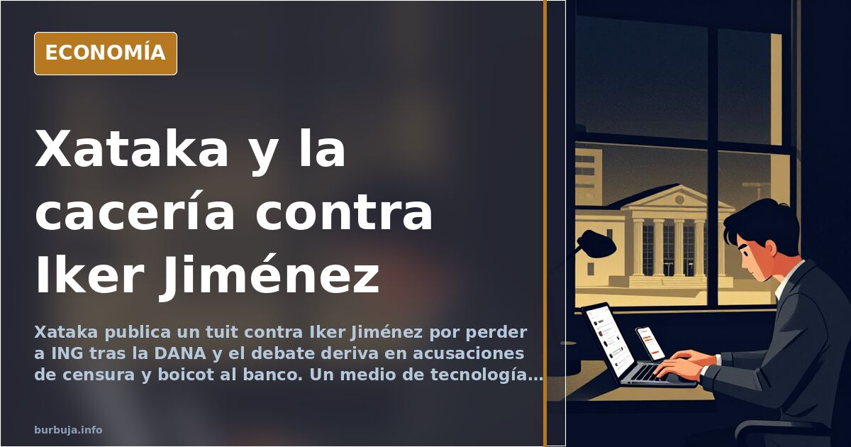 Ilustración editorial sobria en azul marino y dorado que muestra un blog de tecnología convertido en trinchera ideológica con