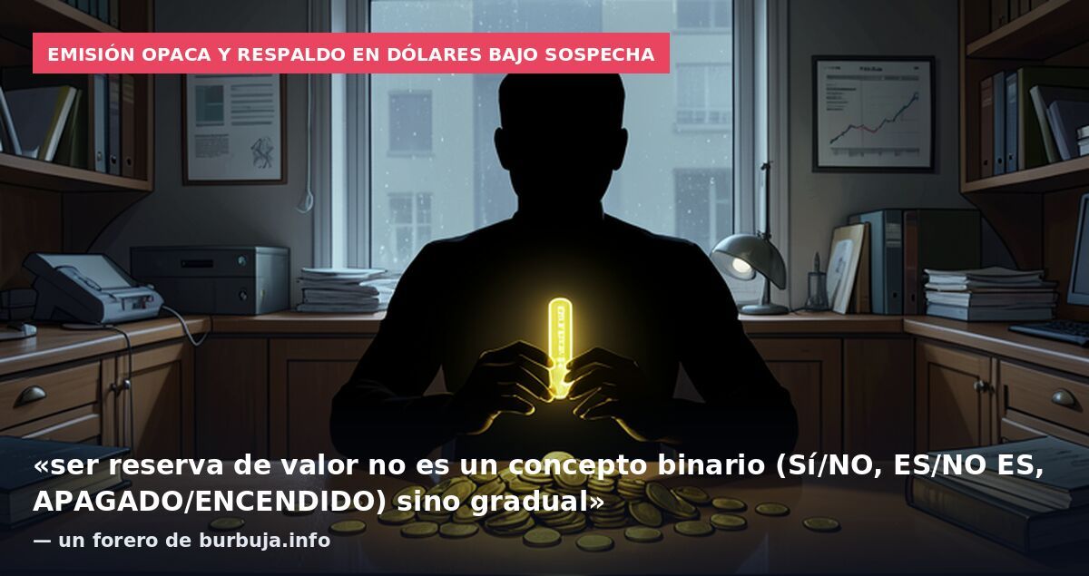 Emisión opaca y respaldo en dólares bajo sospecha: «ser reserva de valor no es un concepto binario (Sí/NO, ES/NO ES, APAGADO/ENCENDIDO) sino gradual» — un forero de burbuja.info