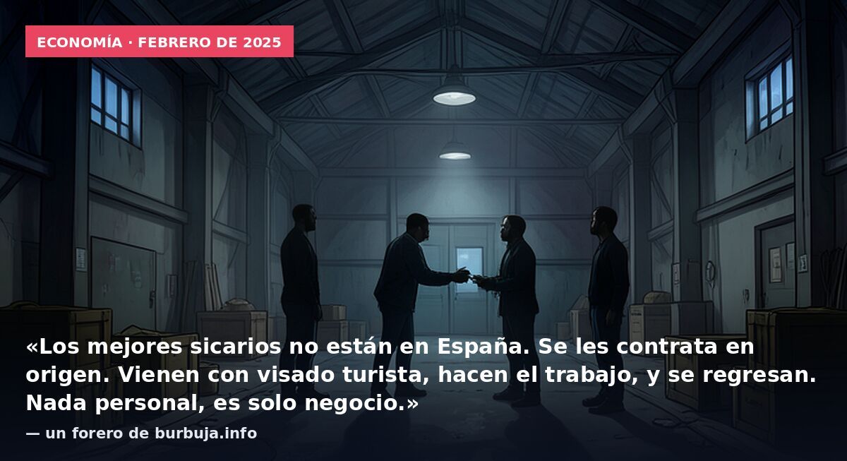 Economía · febrero de 2025: «Los mejores sicarios no están en España. Se les contrata en origen. Vienen con visado turista, hacen el trabajo, y se regresan. Nada personal, es solo negocio.» — un forero de burbuja.info