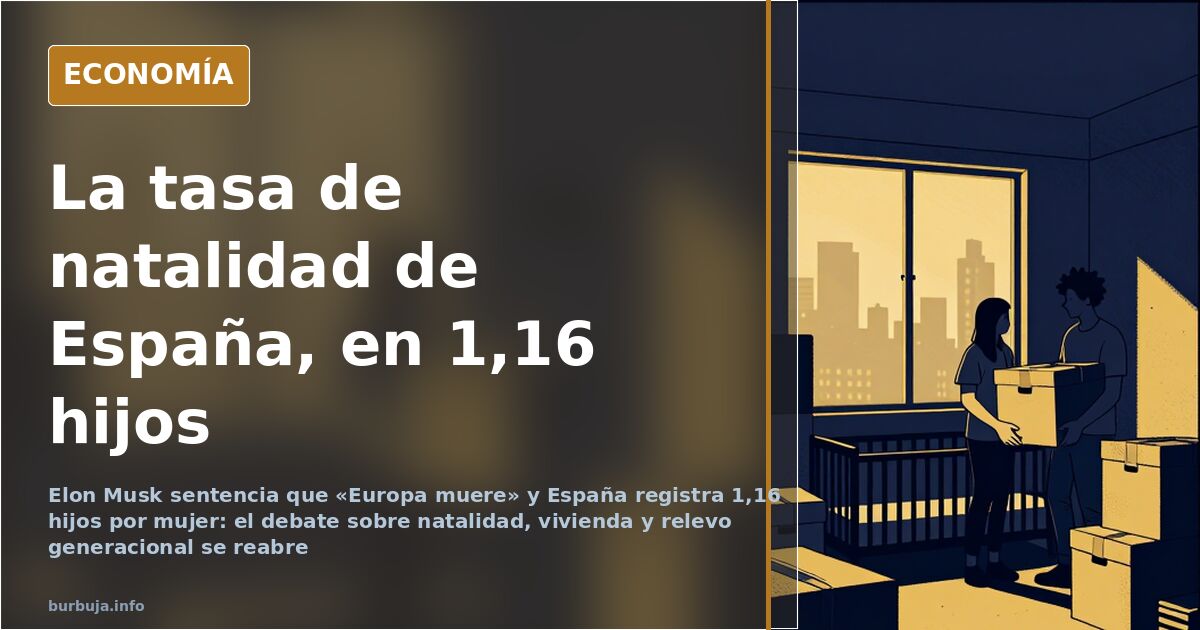 Ilustración editorial sobre la tasa de natalidad de España en 1,16 hijos por mujer