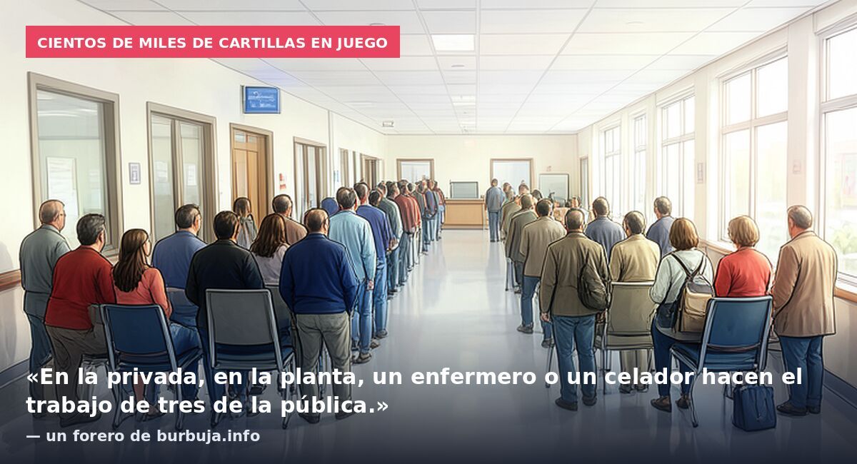 Cientos de miles de cartillas en juego: «En la privada, en la planta, un enfermero o un celador hacen el trabajo de tres de la pública.» — un forero de burbuja.info