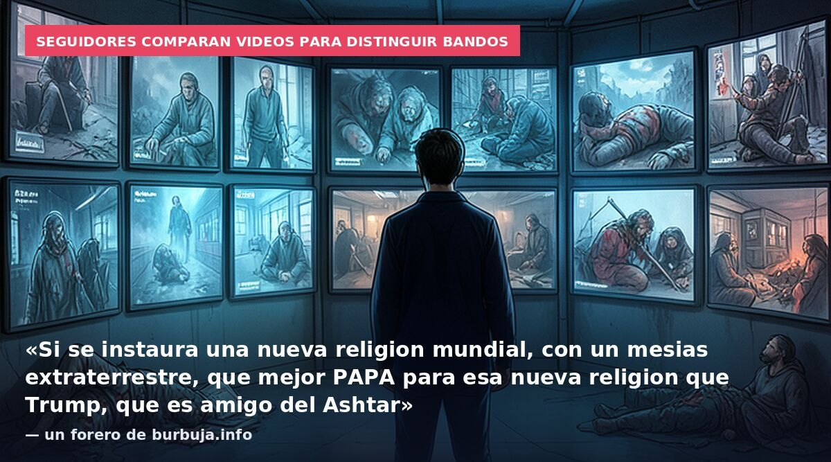 Seguidores comparan videos para distinguir bandos: «Si se instaura una nueva religion mundial, con un mesias extraterrestre, que mejor PAPA para esa nueva religion que Trump, que es amigo del Ashtar» — un forero de burbuja.info