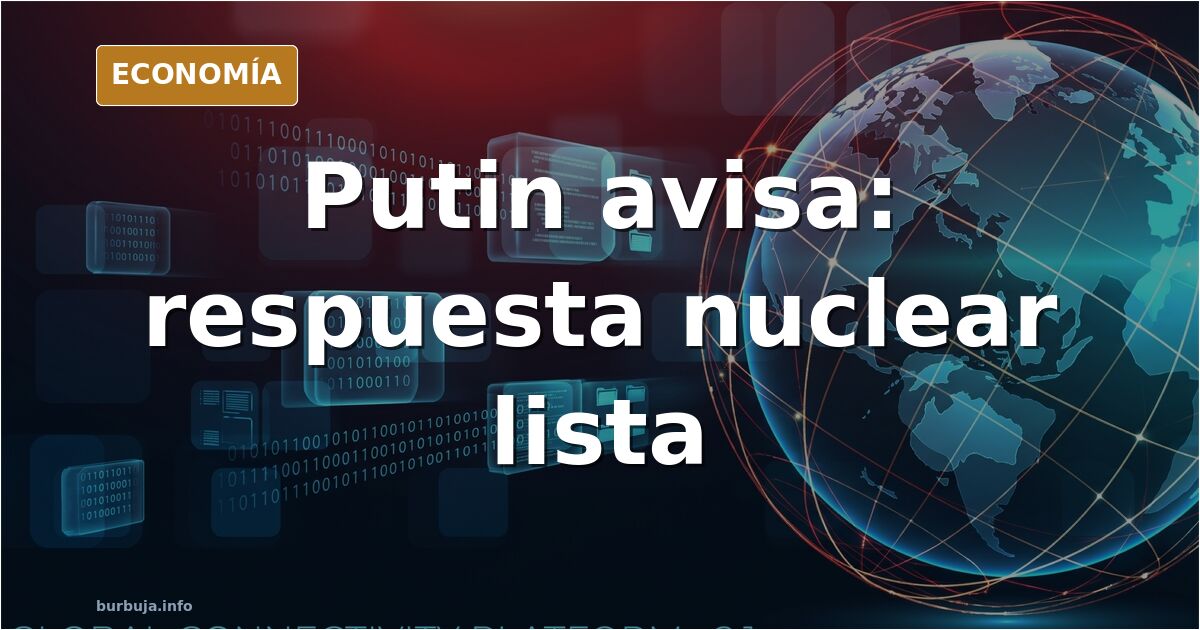 Reloj de pared sobre fondo azul marino con silueta de misil y mapa de Europa, ilustración editorial sobre alerta nuclear
