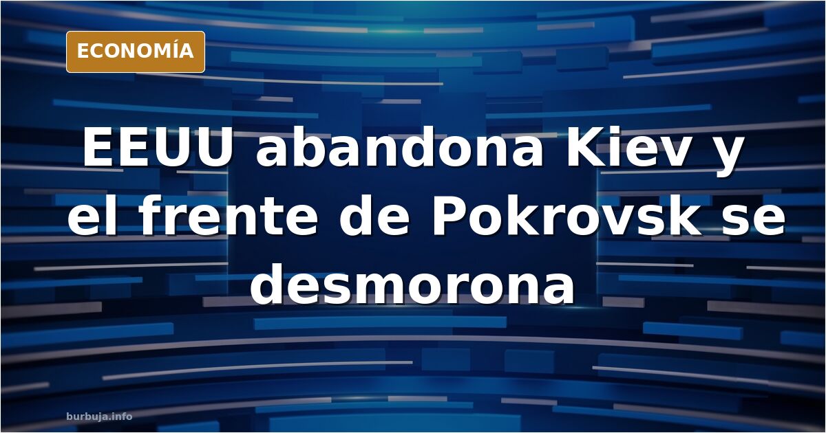 Ilustración editorial de una embajada vacía en Kiev con el frente de Pokrovsk colapsando y la retirada de EEUU de Ucrania