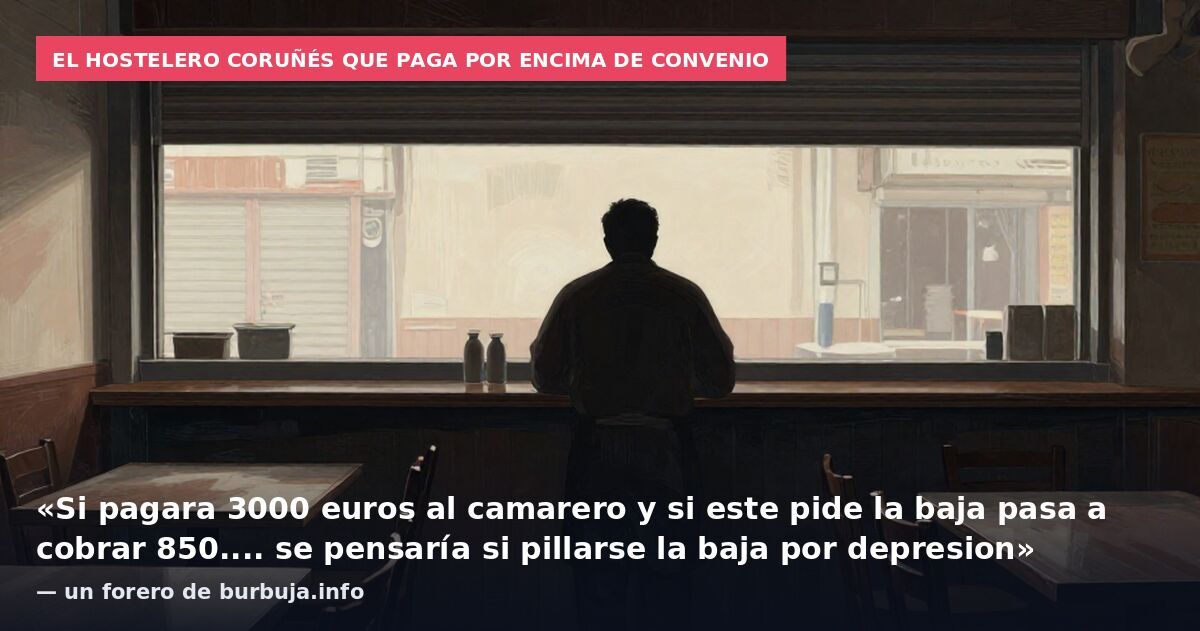 El hostelero coruñés que paga por encima de convenio: «Si pagara 3000 euros al camarero y si este pide la baja pasa a cobrar 850.... se pensaría si pillarse la baja por depresion» — un forero de burbuja.info