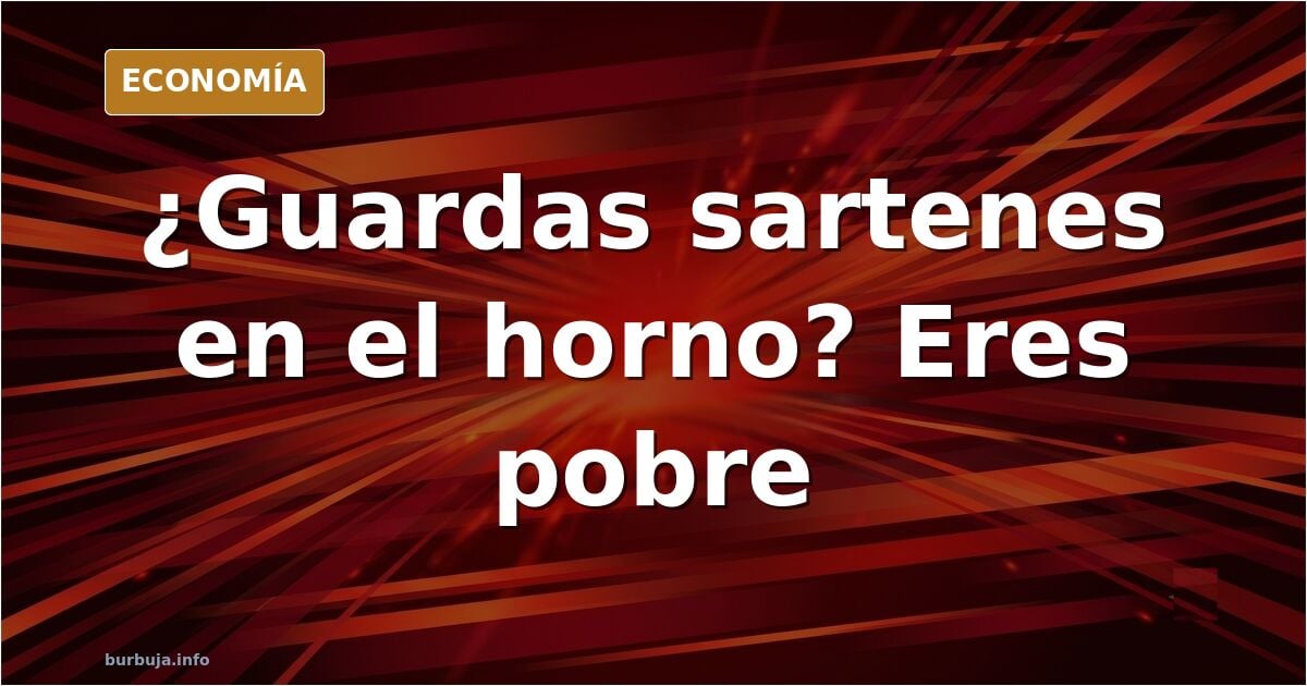 Horno de cocina abierto con sartenes apiladas en su interior, ilustración editorial sobre pobreza y espacio doméstico