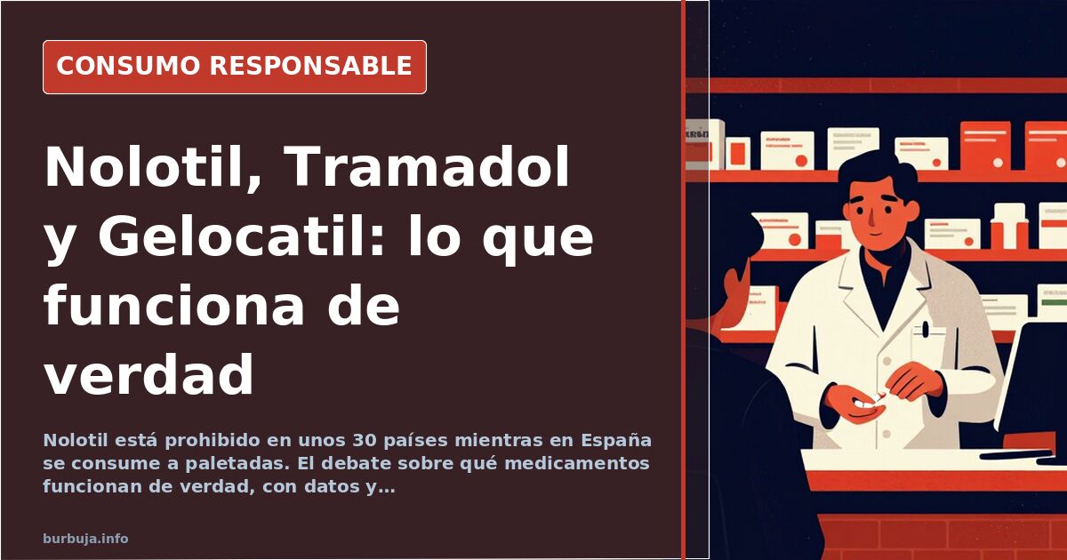 Cajas de medicamentos y sobres de Gelocatil granulado sobre una mesa, junto a un vaso de agua y una caja de Nolotil