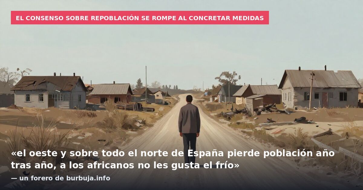 El consenso sobre repoblación se rompe al concretar medidas: «el oeste y sobre todo el norte de España pierde población año tras año, a los africanos no les gusta el frío» — un forero de burbuja.info
