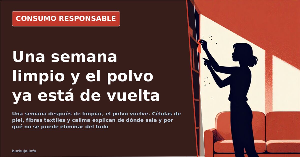 Polvo acumulado en una superficie doméstica junto a un robot aspirador, imagen que ilustra de dónde sale el polvo en casa
