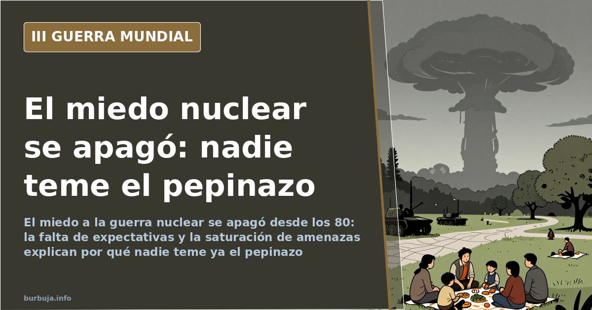 Silueta de un misil nuclear sobre un mapa de Europa con humo lejano en el horizonte, ilustración documental desaturada