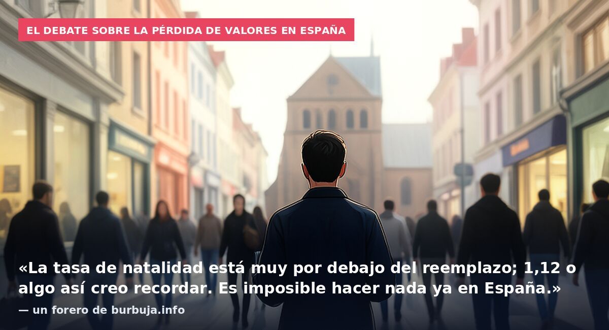El debate sobre la pérdida de valores en España: «La tasa de natalidad está muy por debajo del reemplazo; 1,12 o algo así creo recordar. Es imposible hacer nada ya en España.» — un forero de burbuja.info