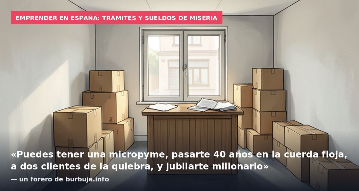 Emprender en España: trámites y sueldos de miseria: «Puedes tener una micropyme, pasarte 40 años en la cuerda floja, a dos clientes de la quiebra, y jubilarte millonario» — un forero de burbuja.info