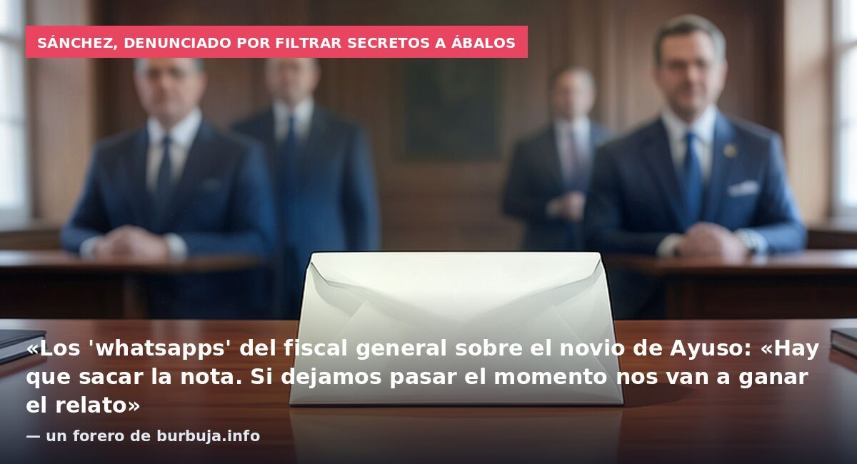 Sánchez, denunciado por filtrar secretos a Ábalos: «Los 'whatsapps' del fiscal general sobre el novio de Ayuso: «Hay que sacar la nota. Si dejamos pasar el momento nos van a ganar el relato» — un forero de burbuja.info