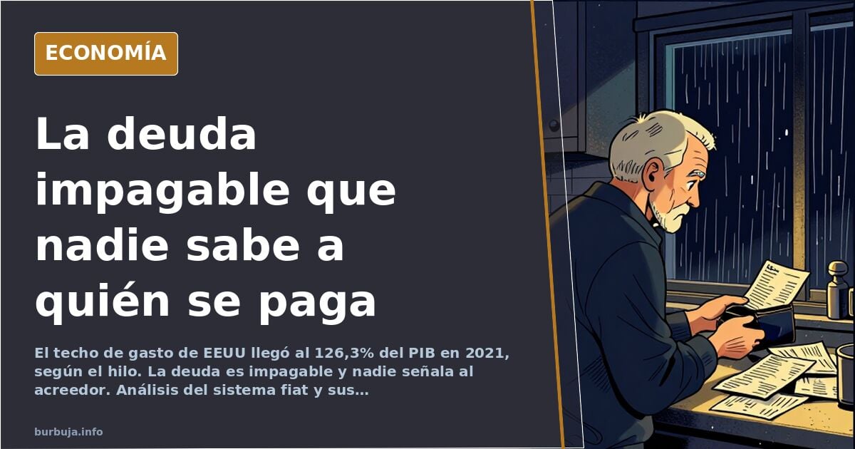 Ilustración editorial en azul marino y dorado de una balanza con billetes y lingotes representando la deuda pública de Estado
