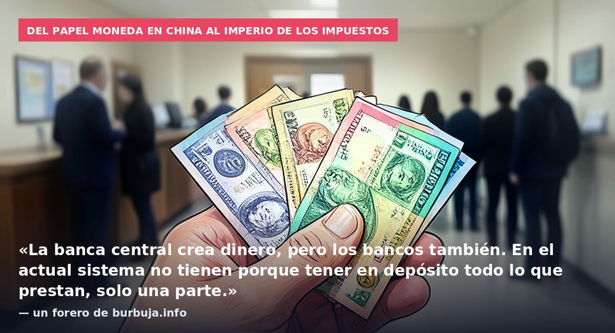 Del papel moneda en China al imperio de los impuestos: «La banca central crea dinero, pero los bancos también. En el actual sistema no tienen porque tener en depósito todo lo que prestan, solo una parte.» — un forero de burbuja.info