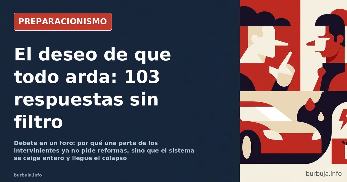 Personas caminando entre coches y escombros tras una catástrofe, imagen que ilustra el deseo de colapso y el escenario Mad Ma