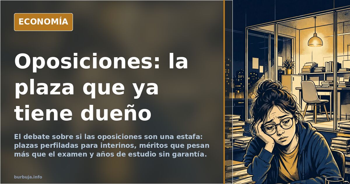 Ilustración editorial de una sala de exámenes con plazas numeradas y una silla ya ocupada antes de empezar la prueba