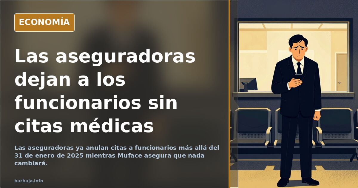 Ilustración editorial sobre el conflicto de Muface entre aseguradoras y funcionarios por las citas médicas y el coste sanitar
