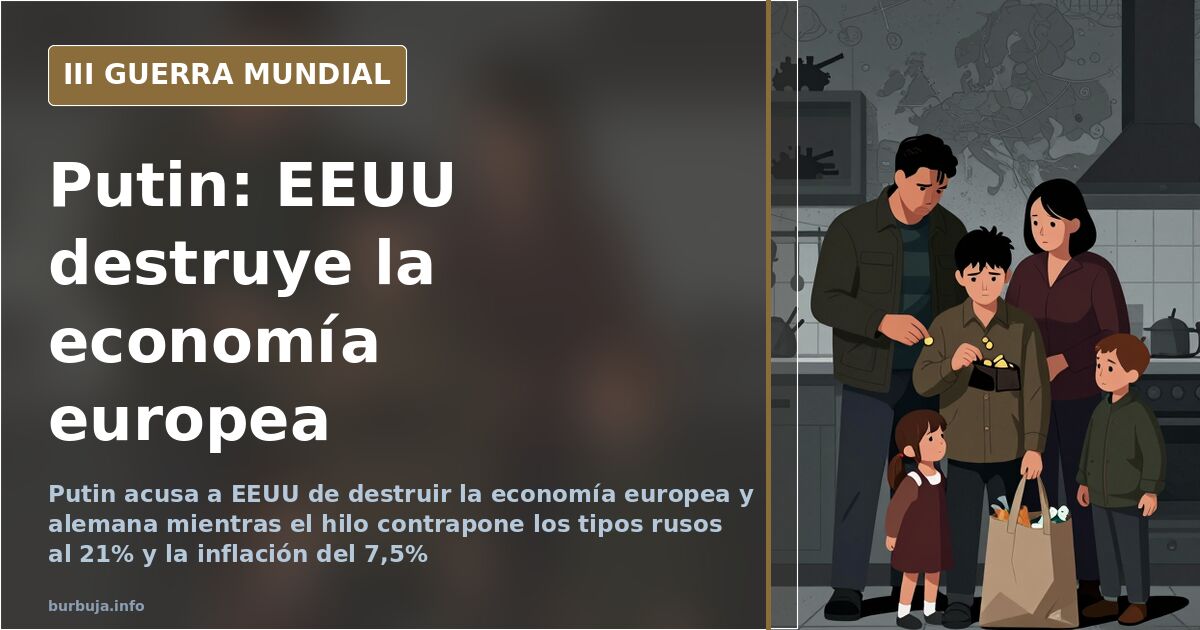 Ilustración documental de un mapa de Europa con siluetas industriales y humo lejano en el horizonte