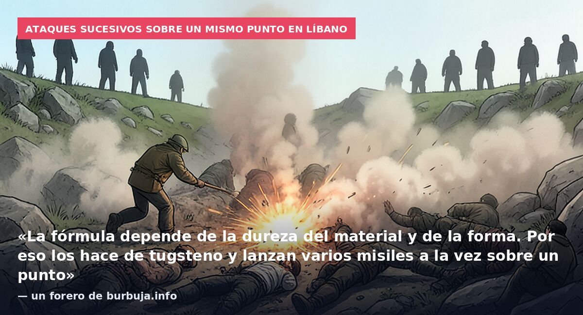 Ataques sucesivos sobre un mismo punto en Líbano: «La fórmula depende de la dureza del material y de la forma. Por eso los hace de tugsteno y lanzan varios misiles a la vez sobre un punto» — un forero de burbuja.info