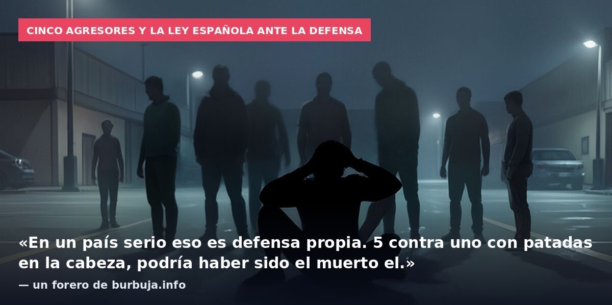 Cinco agresores y la ley española ante la defensa: «En un país serio eso es defensa propia. 5 contra uno con patadas en la cabeza, podría haber sido el muerto el.» — un forero de burbuja.info