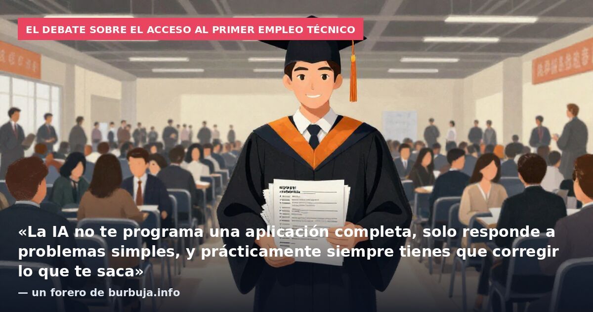 El debate sobre el acceso al primer empleo técnico: «La IA no te programa una aplicación completa, solo responde a problemas simples, y prácticamente siempre tienes que corregir lo que te saca» — un forero de burbuja.info