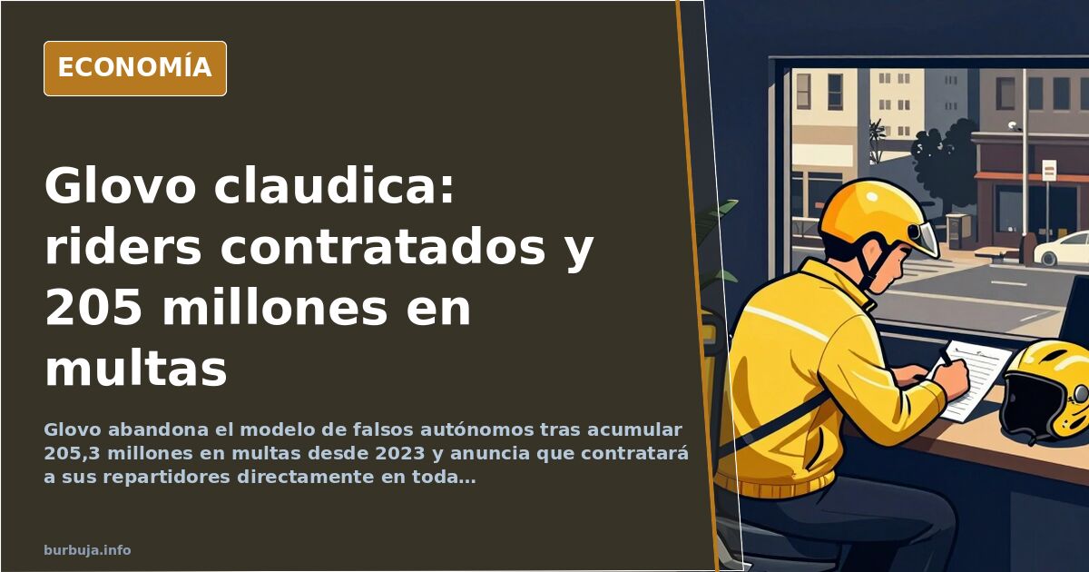 Ilustración editorial de un repartidor de comida con mochila térmica sobre moto en una ciudad, con la palabra contrato labora