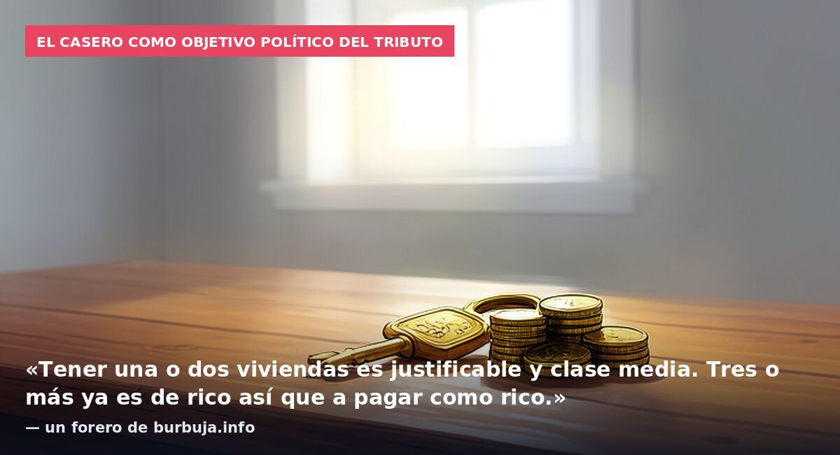 El casero como objetivo político del tributo: «Tener una o dos viviendas es justificable y clase media. Tres o más ya es de rico así que a pagar como rico.» — un forero de burbuja.info