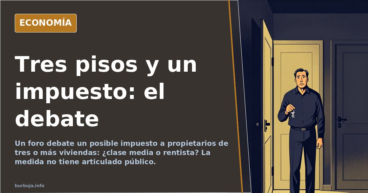 Ilustración editorial de varios edificios de viviendas con un símbolo de impuesto sobre uno de ellos