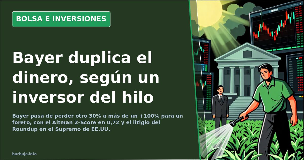 Gráfico de velas de la cotización de Bayer en una pantalla de terminal bursátil con repunte verde tras un largo tramo bajista