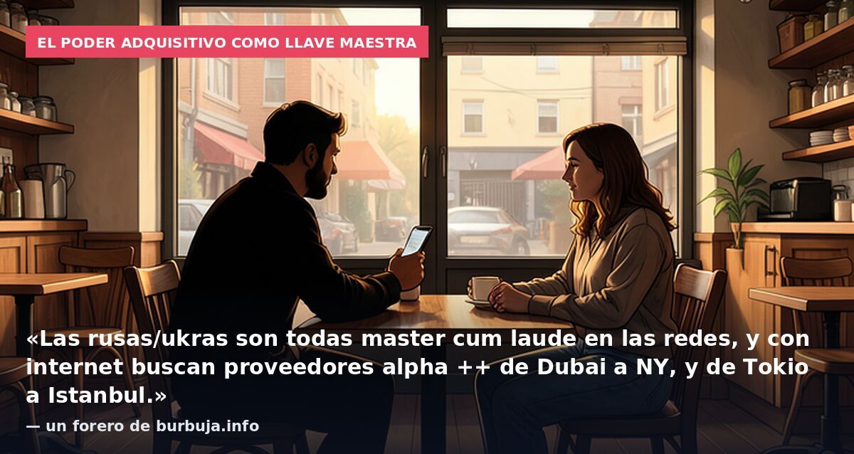 El poder adquisitivo como llave maestra: «Las rusas/ukras son todas master cum laude en las redes, y con internet buscan proveedores alpha ++ de Dubai a NY, y de Tokio a Istanbul.» — un forero de burbuja.info