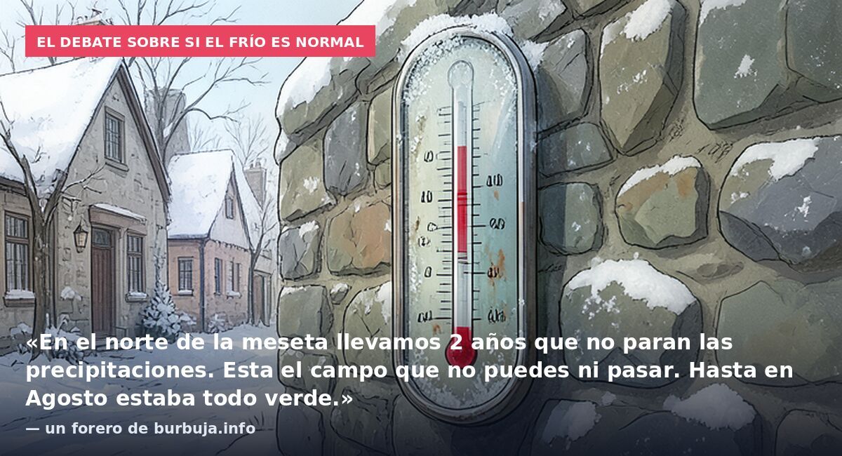 El debate sobre si el frío es normal: «En el norte de la meseta llevamos 2 años que no paran las precipitaciones. Esta el campo que no puedes ni pasar. Hasta en Agosto estaba todo verde.» — un forero de burbuja.info