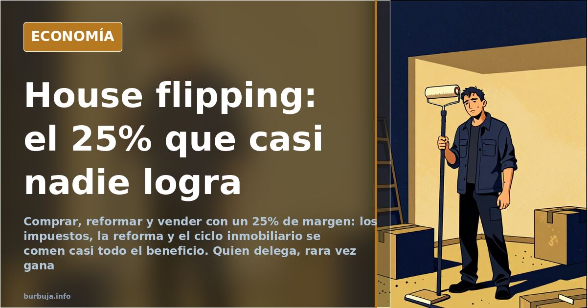 Ilustración editorial de un piso en reforma con andamios y herramientas sobre fondo azul marino y dorado