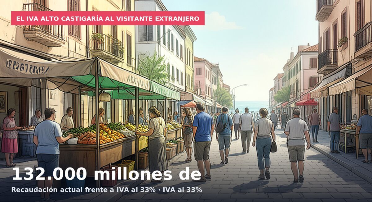 El IVA alto castigaría al visitante extranjero: 132.000 millones de  Recaudación actual frente a IVA al 33% · IVA al 33%