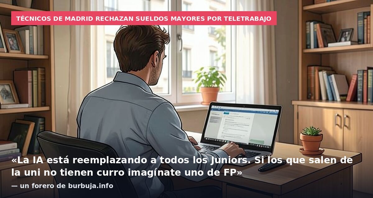 Técnicos de Madrid rechazan sueldos mayores por teletrabajo: «La IA está reemplazando a todos los Juniors. Si los que salen de la uni no tienen curro imagínate uno de FP» — un forero de burbuja.info