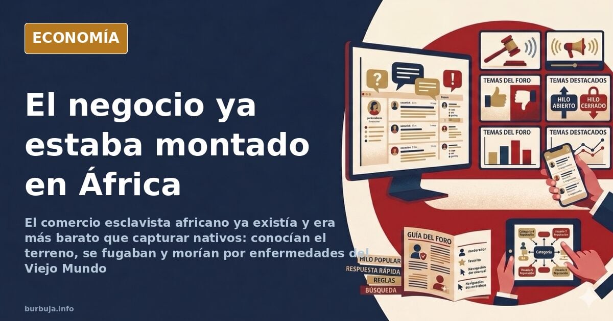 Ilustración editorial de un barco negrero cruzando el Atlántico con figuras encadenadas y un mapa de África y América al fond