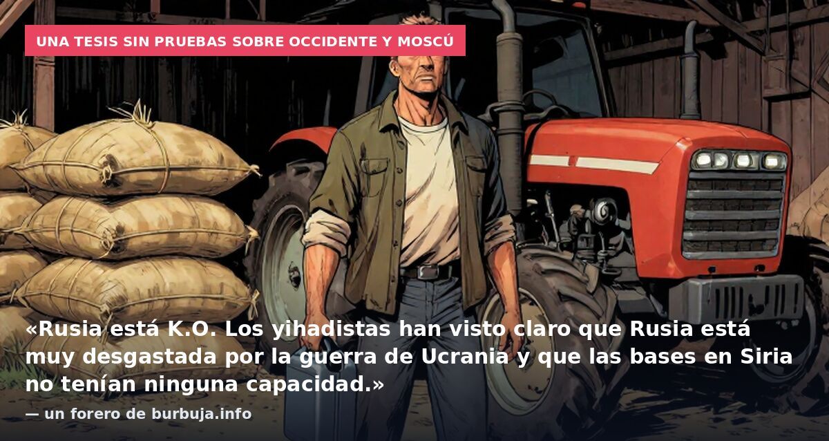 Una tesis sin pruebas sobre Occidente y Moscú: «Rusia está K.O. Los yihadistas han visto claro que Rusia está muy desgastada por la guerra de Ucrania y que las bases en Siria no tenían ninguna capacidad.» — un forero de burbuja.info