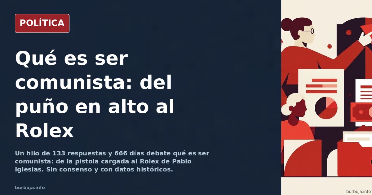 Ilustración editorial de un puño en alto sosteniendo una pistola frente a un Rolex, símbolos del debate sobre ser comunista
