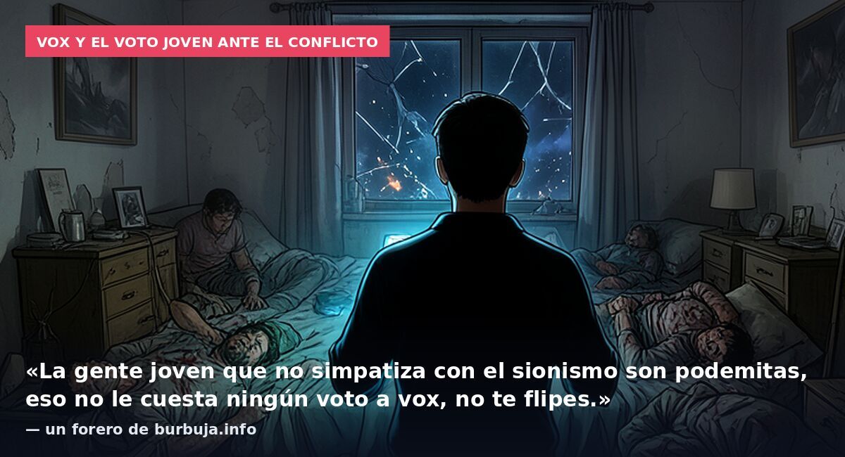 Vox y el voto joven ante el conflicto: «La gente joven que no simpatiza con el sionismo son podemitas, eso no le cuesta ningún voto a vox, no te flipes.» — un forero de burbuja.info
