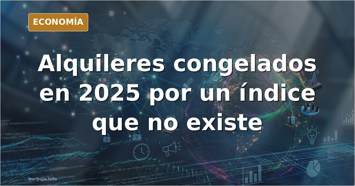 Ilustración editorial de un edificio de viviendas con una flecha de precio bloqueada por un candado y un gráfico de oferta en