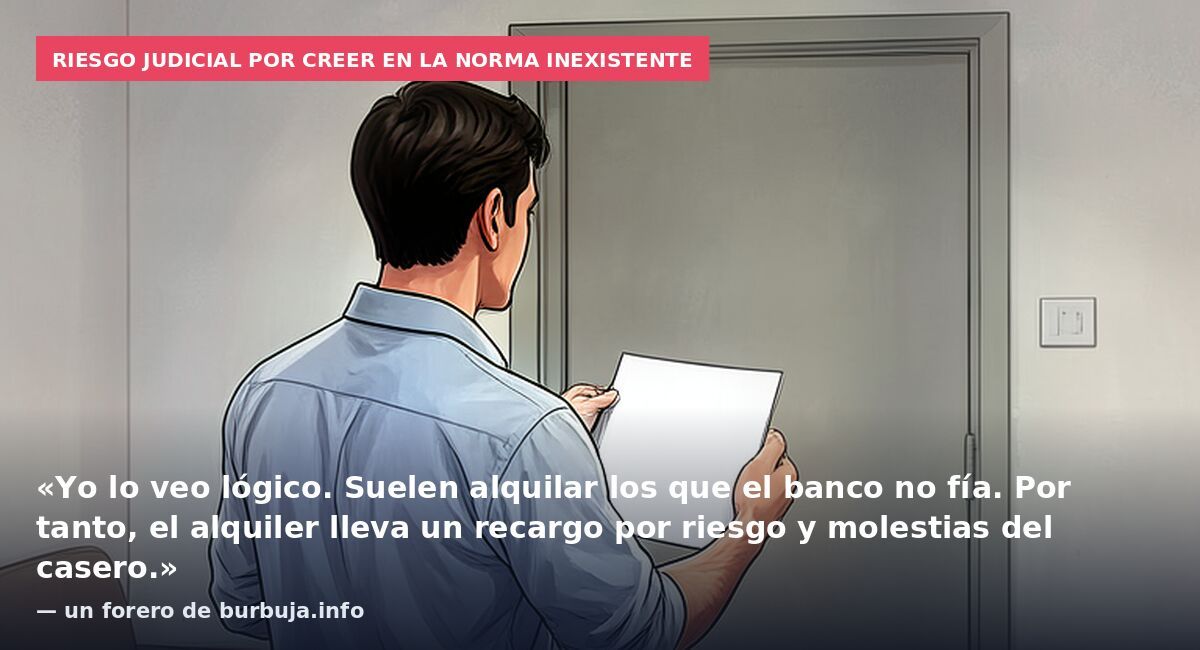 Riesgo judicial por creer en la norma inexistente: «Yo lo veo lógico. Suelen alquilar los que el banco no fía. Por tanto, el alquiler lleva un recargo por riesgo y molestias del casero.» — un forero de burbuja.info