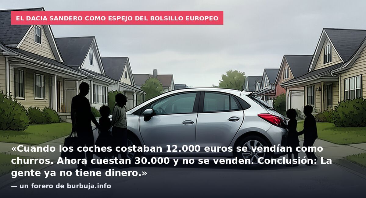 El Dacia Sandero como espejo del bolsillo europeo: «Cuando los coches costaban 12.000 euros se vendían como churros. Ahora cuestan 30.000 y no se venden. Conclusión: La gente ya no tiene dinero.» — un forero de burbuja.info