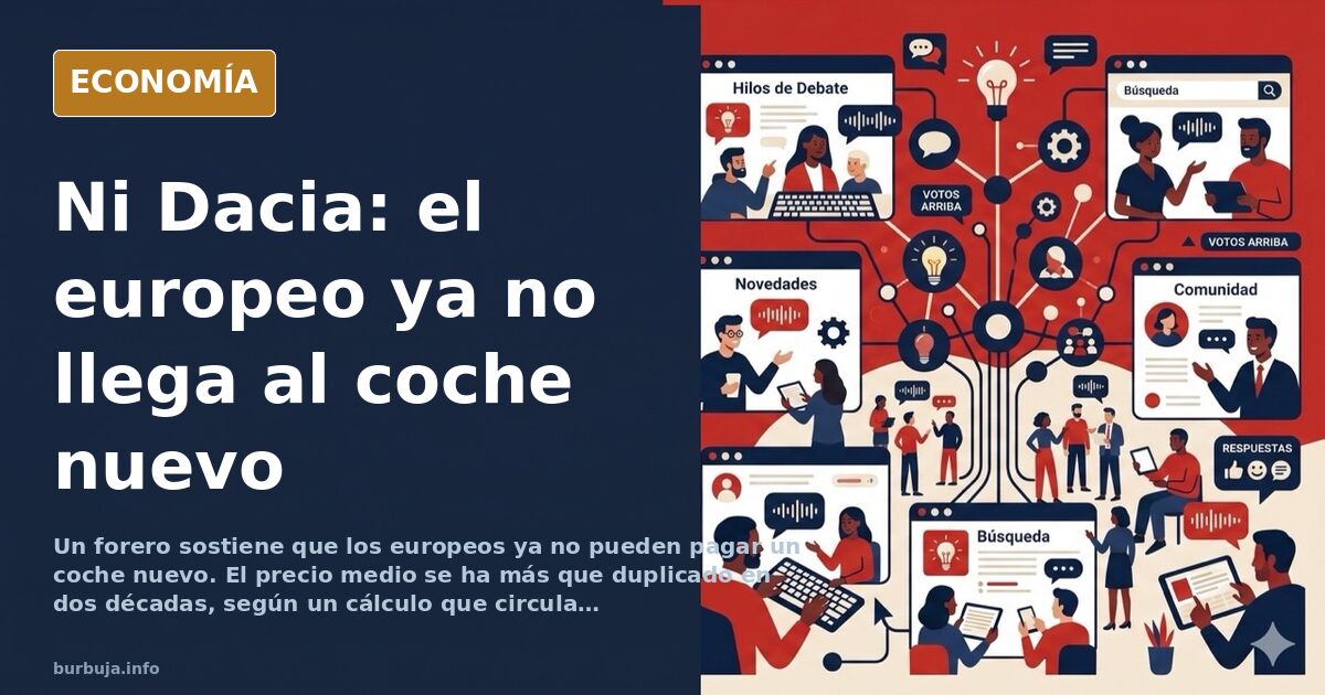 Ilustración editorial de un concesionario de coches vacío con una etiqueta de precio alta sobre un vehículo compacto y una fa