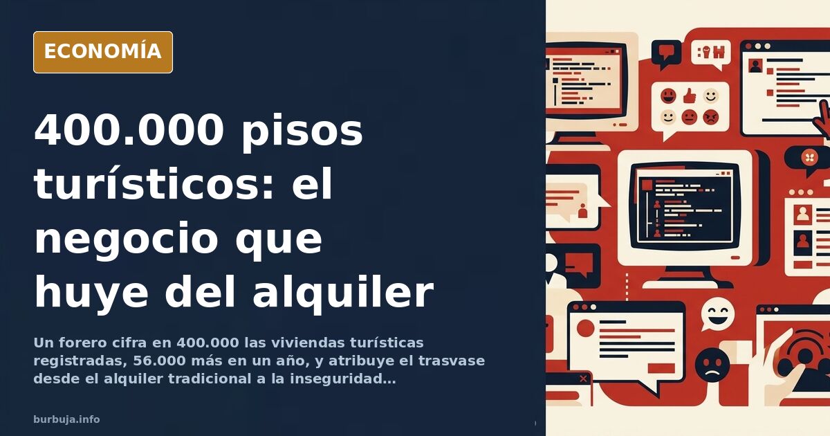 Ilustración editorial de edificios residenciales con balcones convertidos en alojamientos turísticos, símbolo del auge del al