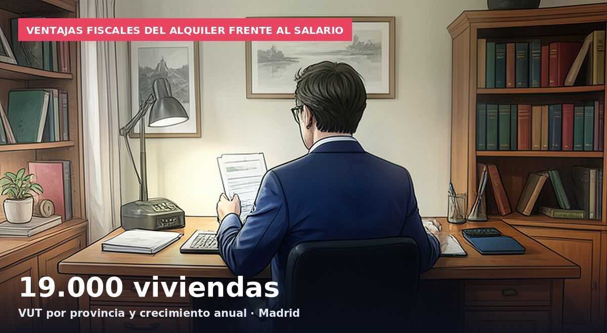 Ventajas fiscales del alquiler frente al salario: 19.000 viviendas VUT por provincia y crecimiento anual · Madrid