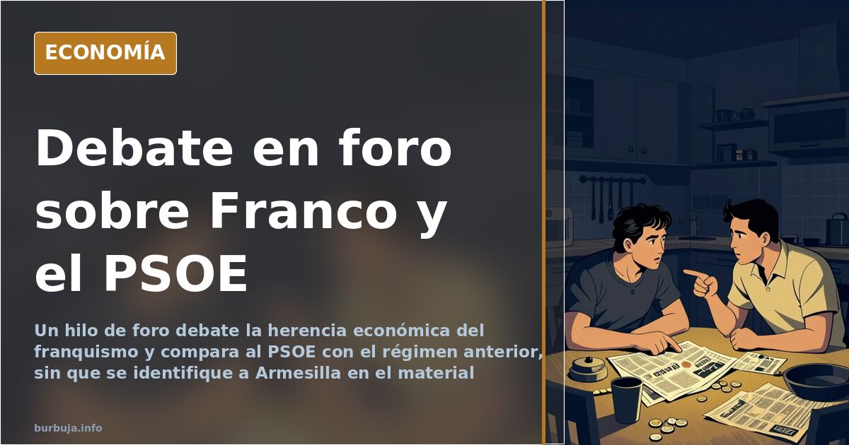 Ilustración editorial de un debate en foro sobre la figura de Franco y la comparación con el PSOE