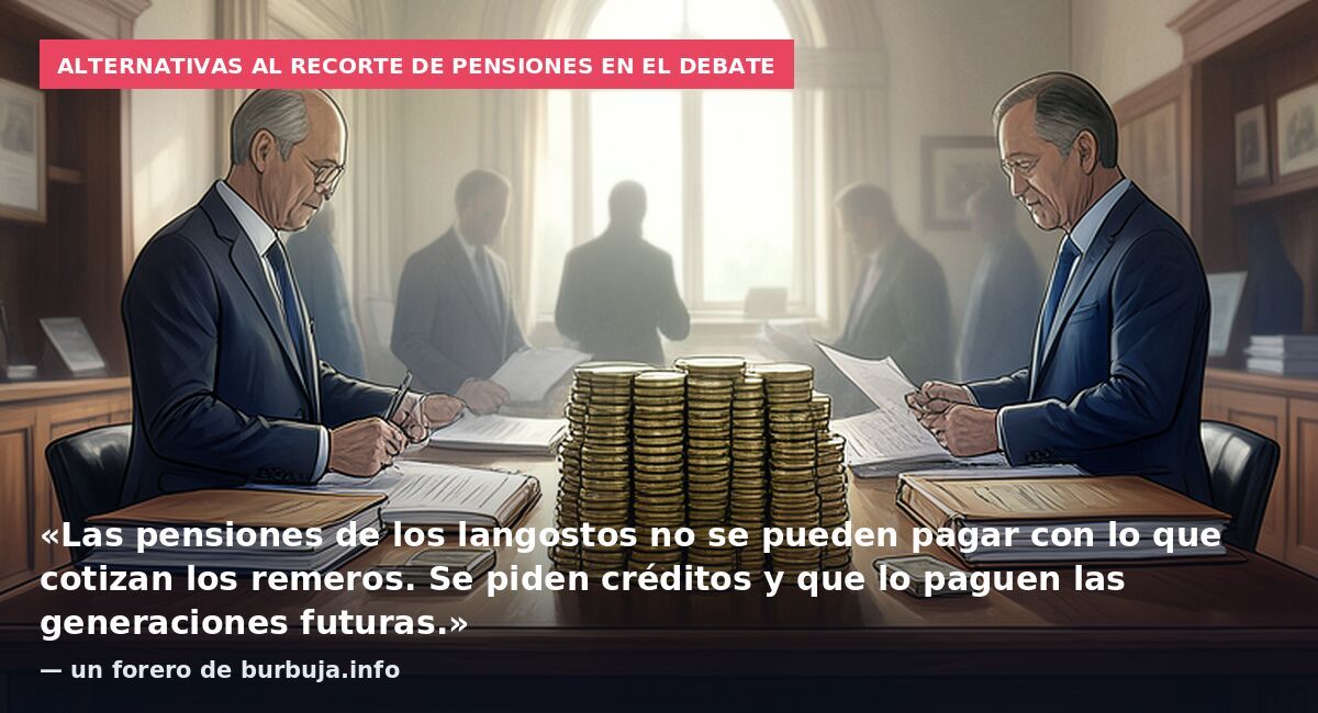 Alternativas al recorte de pensiones en el debate: «Las pensiones de los langostos no se pueden pagar con lo que cotizan los remeros. Se piden créditos y que lo paguen las generaciones futuras.» — un forero de burbuja.info